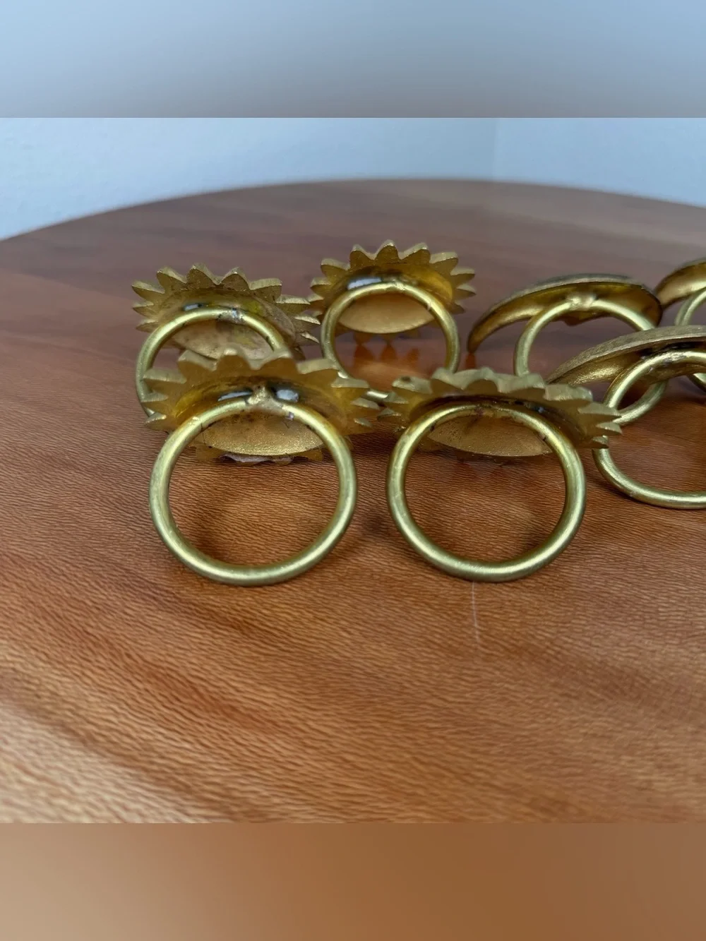 Vintage Brass Napkin Rings Holders Sun Face Celestial 90s Decor Boho Set 10